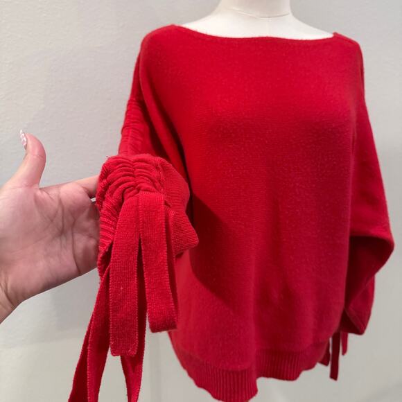 Joie Red Dannee Wool Cashmere Ruched Sleeve Women Sweater Medium - Picture 5 of 10